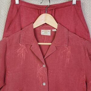Banana Bay Silk 2 Piece Pant Set Resort Bamboo Womens Top Medium Pants Small